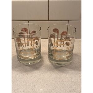 Vintage World's Toughest Golf Holes Rocks Glasses Set of 2 Gold Whiskey Lowball